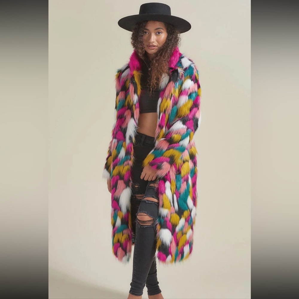 New Women's Faux Fur Women's Coat Medium Long Fashion Korean Rainbow Collar